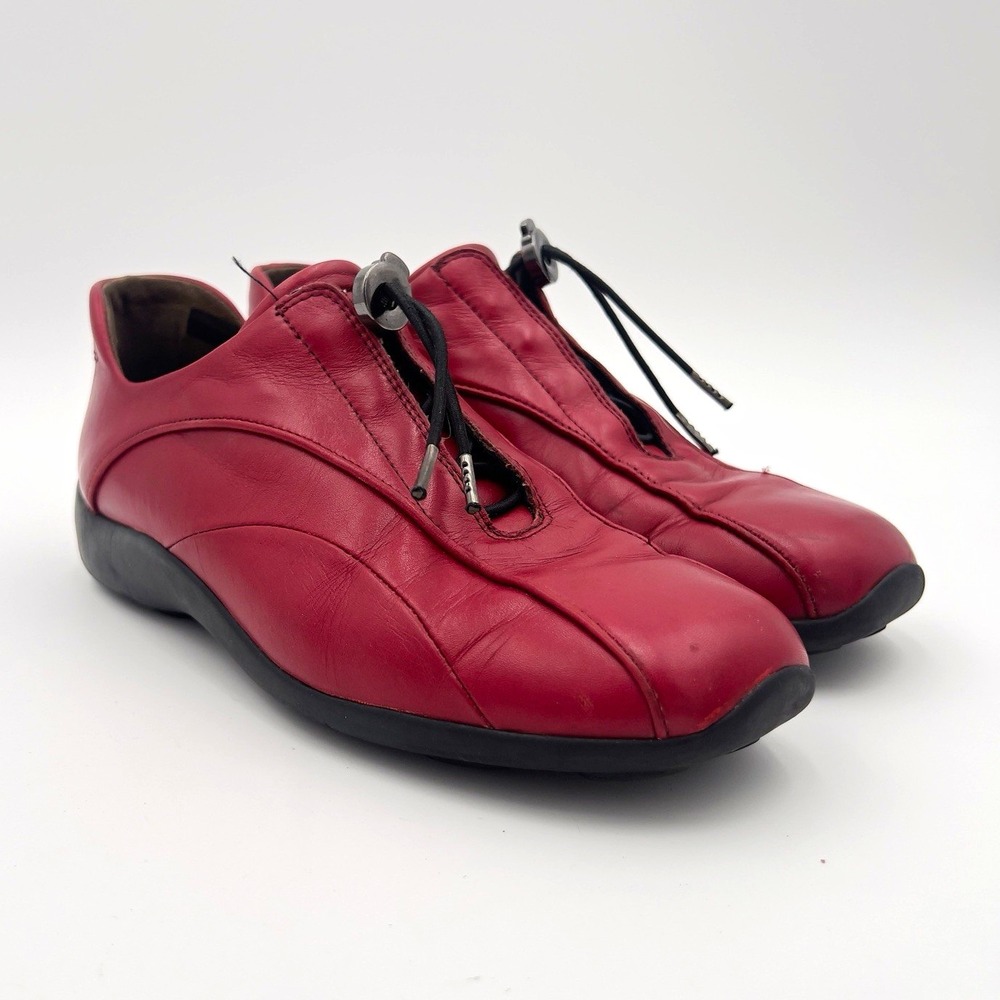 Paul Green München Women's Red Leather Lace-Up Comfort Sneakers Casual Low Top